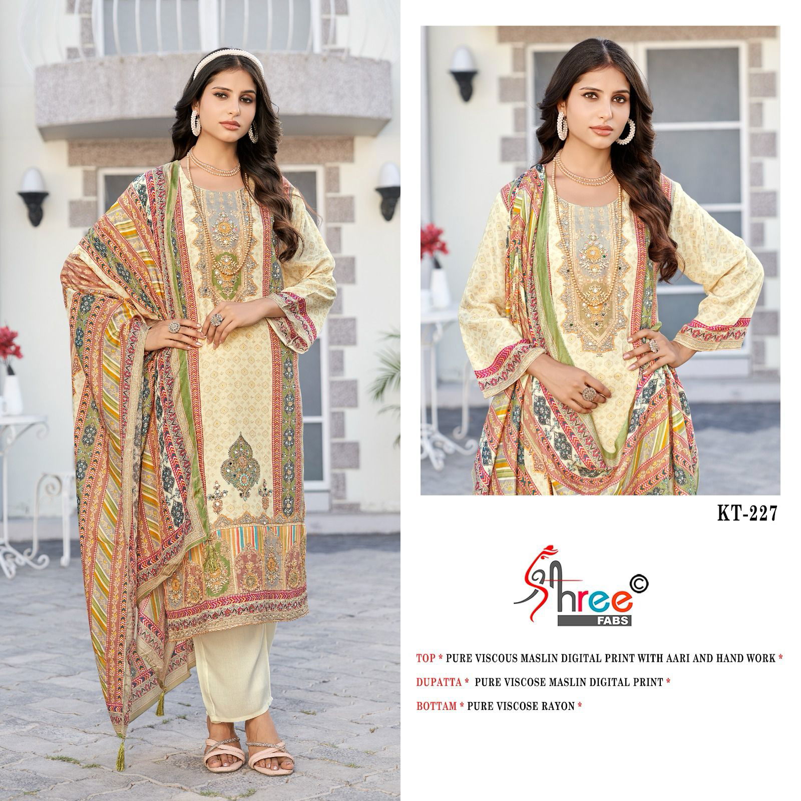 Kt 227 by Shree Viscose Maslin Digital Printed Salwar Suits Exporters In India